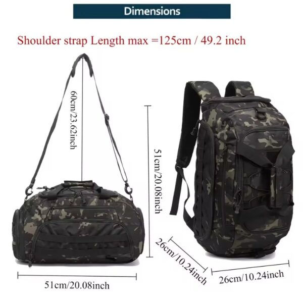 3-in-1 Tactical Gym Backpack with Shoe Compartment for Travel & Sports - Image 3