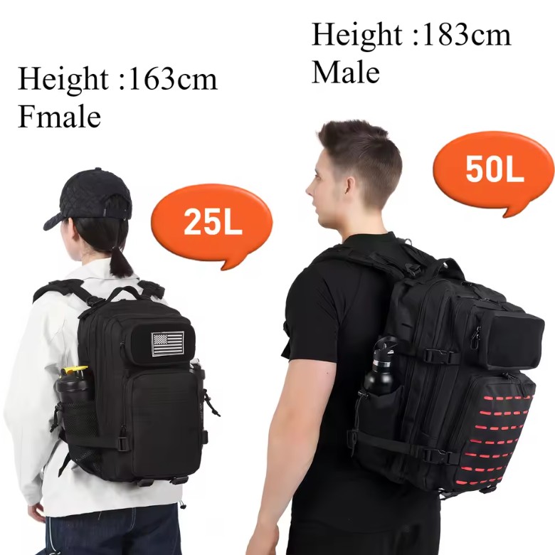 25L/50L Tactical MOLLE Backpack – Outdoor Hiking Hunting Bag with 2 Bottle Holders - Image 3